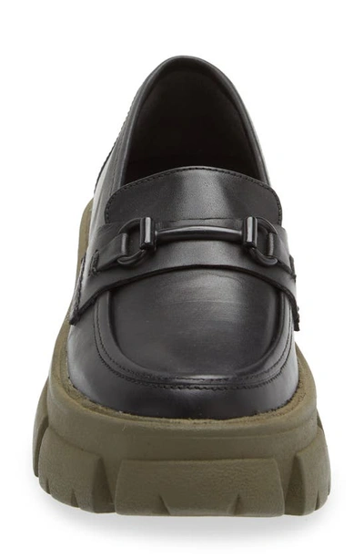 Shop Steve Madden Trifecta Platform Loafer In Black/ Olive