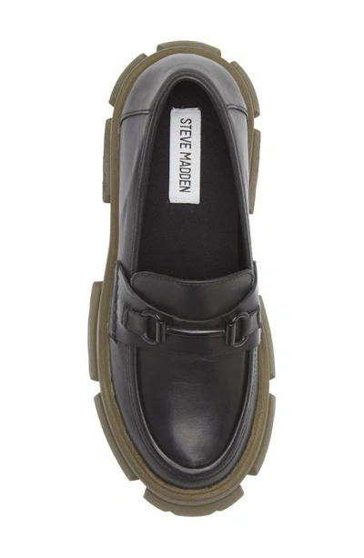 Shop Steve Madden Trifecta Platform Loafer In Black/ Olive