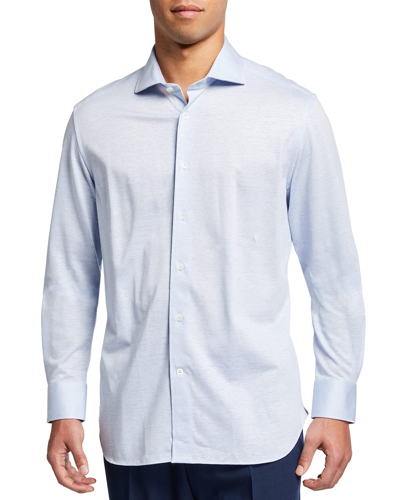 Shop Corneliani Men's Melange Sport Shirt In Light Blue Solid