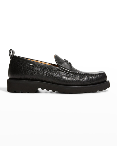 Shop Bally Men's B Logo Bit-strap Leather Loafers In Black