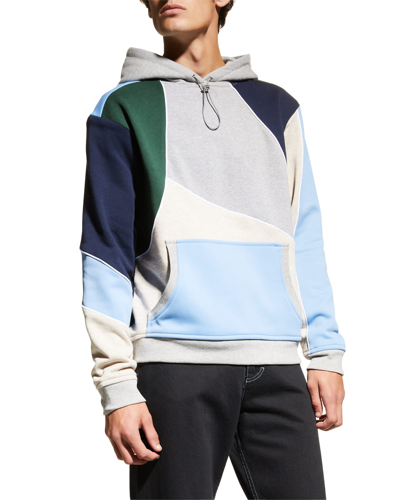 Shop Ahluwalia Men's Marcel Pieced Pullover Hoodie In Beige/grey/blue