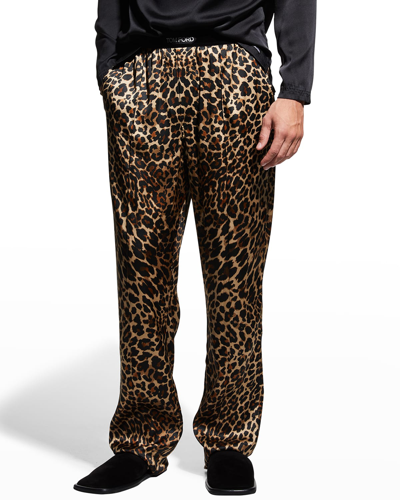 Shop Tom Ford Men's Leopard Silk Pajama Pants In Caramel