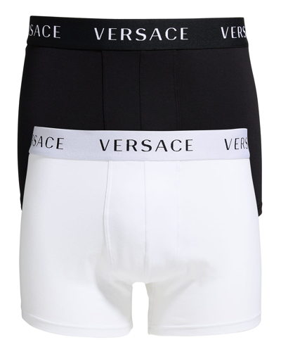 Shop Versace Men's 2-pack Long Boxer Briefs In Black/white