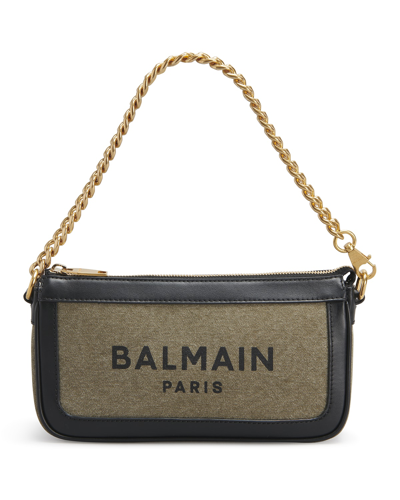 Shop Balmain B Army Logo Chain Pouch Crossbody Bag In Khaki/noir