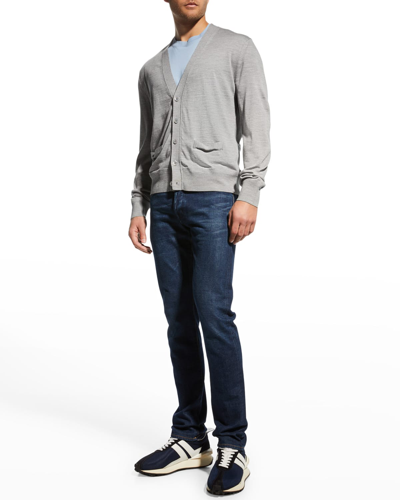 Shop Tom Ford Men's Long-sleeve Cardigan In Light Grey Solid
