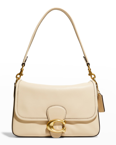 Shop Coach Tabby Leather C Medallion Shoulder Bag In Ivory