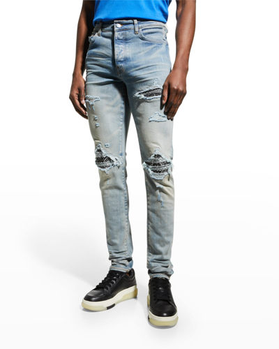 Shop Amiri Men's Mx1 Bandana Repair Skinny Jeans In Clay Indigo