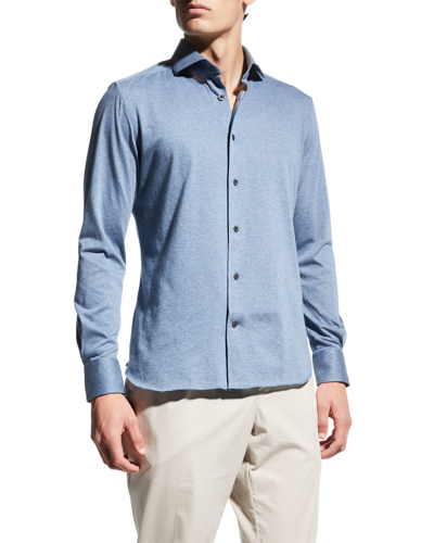 Shop Corneliani Men's Brushed Jersey Sport Shirt In Light Blue Solid