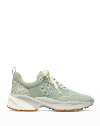 Shop Tory Burch T Monogram Good Luck Trainer Sneakers In Blue Celadon