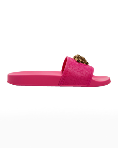 Shop Versace Medusa Rubber Pool Slides In Fuchsia