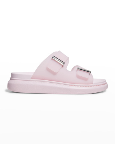 Shop Alexander Mcqueen Double Buckle Rubber Slide Sandals In Pale Pink/silver