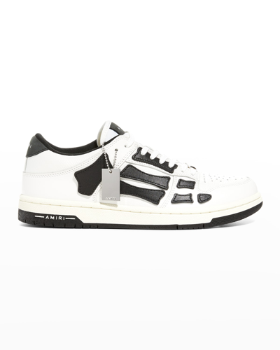 Shop Amiri Skel Bicolor Leather Low-top Sneakers In White/black