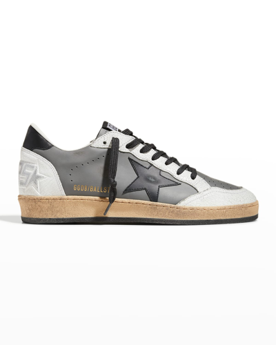 Shop Golden Goose Men's Ball Star Colorblock Leather Low-top Sneakers In Dark Gry/wht/blk