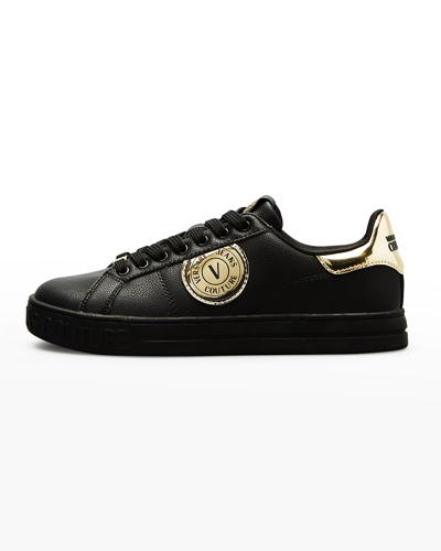 Shop Versace Jeans Couture Men's V-emblem Court 88 Logo Low-top Trainer Sneakers In Black