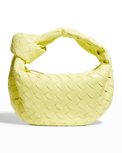 Shop Bottega Veneta Jodie Mini Intrecciato Knot Hobo Bag In Lantern/gold