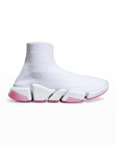 Shop Balenciaga Speed 2.0 Logo Knit Sock Sneakers In White/pink