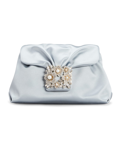 Shop Roger Vivier Mini Bouquet Pearly Strass Drape Clutch Bag In Light Blue