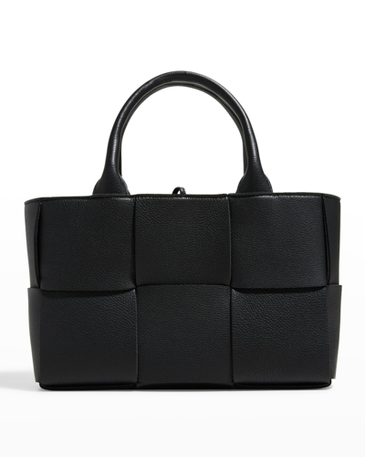 Shop Bottega Veneta Arco Mini Intrecciato Leather Tote Bag In Black/gold