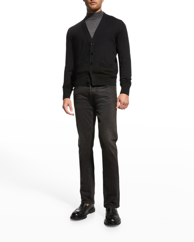 Shop Tom Ford Men's Tonal Wool Cardigan Sweater In Black Solid