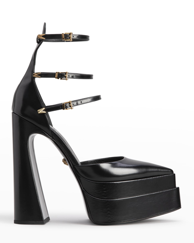 Shop Versace 160mm La Medusa Platform Point Toe Mary Jane Patent In Black