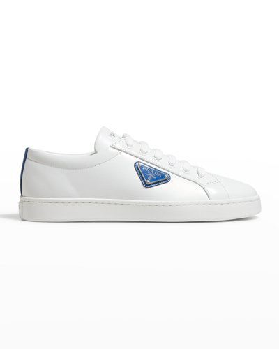 Shop Prada Lane Bicolor Logo Sneakers In Bianco/cobalt