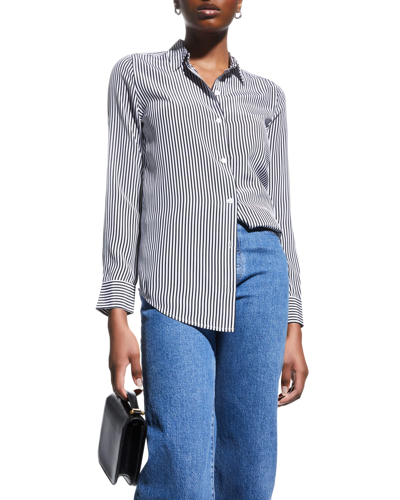 Shop Equipment Essential Button-front Striped Silk Shirt In White / Black