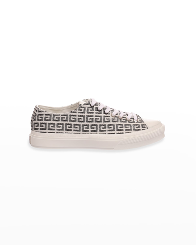 Shop Givenchy Men's City Allover Logo Canvas Low-top Sneakers In Black/white