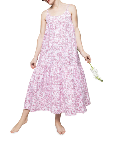 Shop Petite Plume Chloe Sweethearts Printed Nightgown In White / Pink