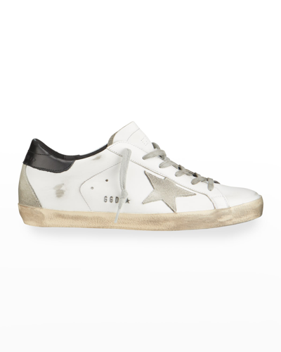 Golden Goose Superstar Distressed Leather And Suede Sneakers In White/black/ice