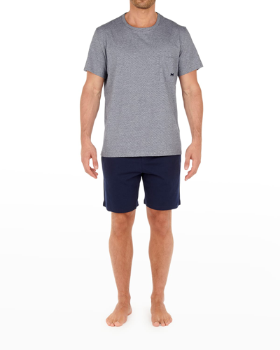 Shop Hom Men's Short-sleeve Pajama Set In Navy
