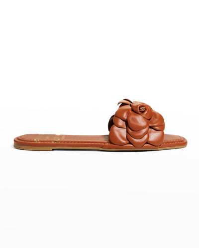 Shop Valentino Atelier Rose Flat Slide Sandals In Cuoio