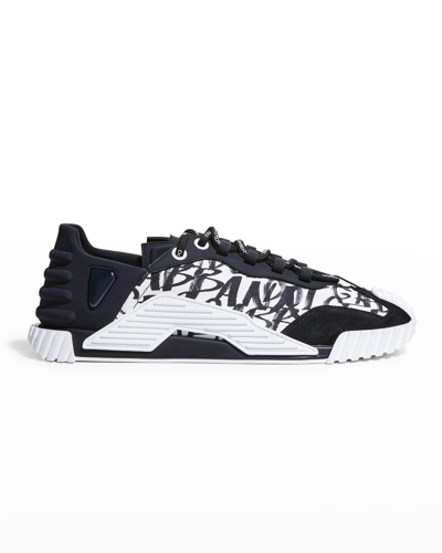 Shop Dolce & Gabbana Men's Ns1 Typographic Trainer Sneakers In Black/white