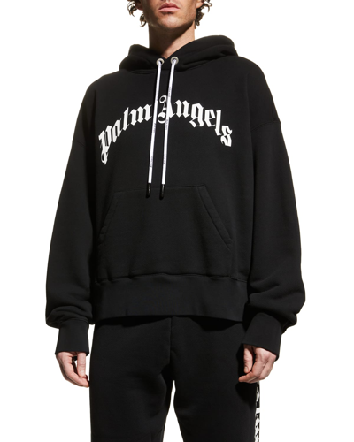 Shop Palm Angels Men's Curved Logo Hoodie In Black/white