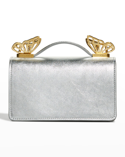 Shop Sophia Webster Mariposa Mini Metallic Top-handle Bag In Silver