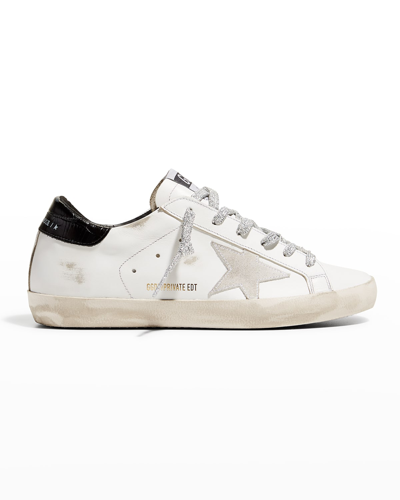 Shop Golden Goose Superstar Leather Glitter Low-top Sneakers In White/black
