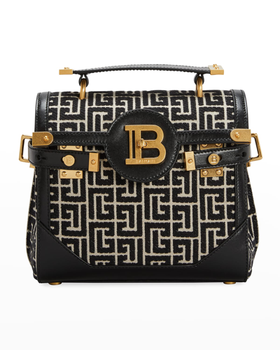 Balmain Bbuzz 23 Top-handle Bag In Monogram Jacquard In Ivoire/noir