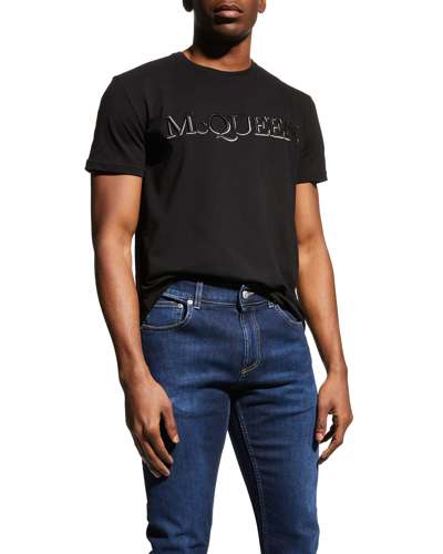 Shop Alexander Mcqueen Men's Embroidered Logo T-shirt In Black Multi
