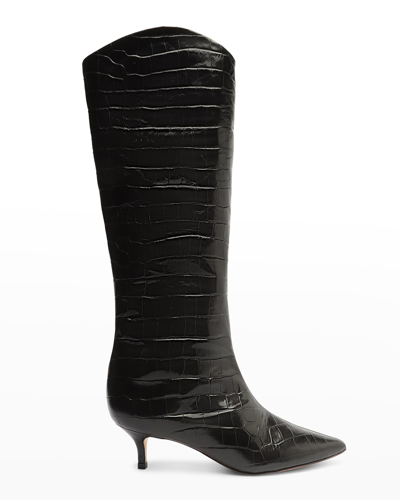 Shop Schutz Maryana Croc-embossed Leather Boots In Black