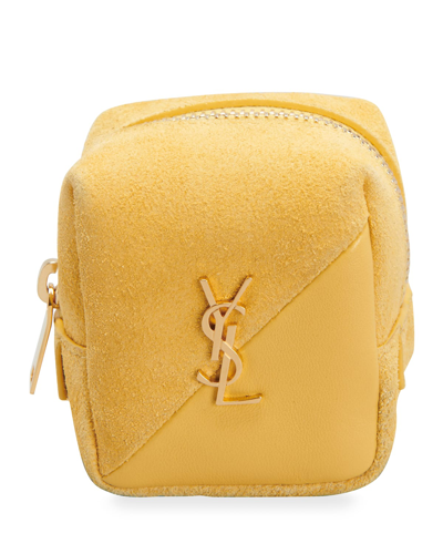 NEW! YSL Saint Laurent Logo Key Pouch Charm Lambskin Chain Sunflower Yellow