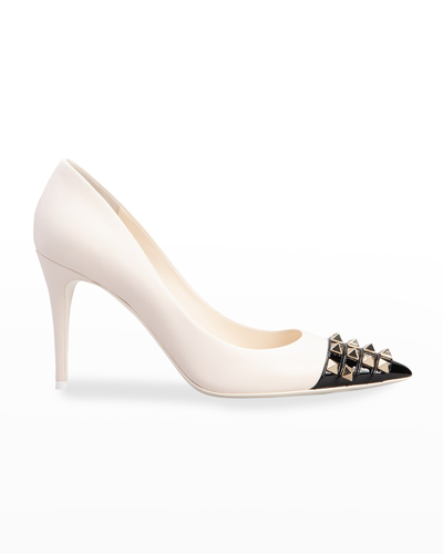 Shop Valentino Alcove Rockstuds Pointed Pumps In Ivory/black
