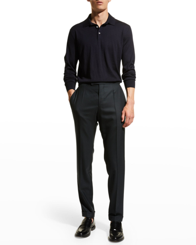 Shop Zegna Men's Cashmere-silk Polo Shirt In Navy Solid