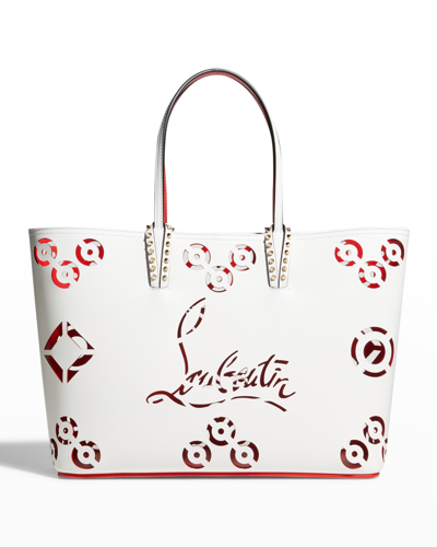 Shop Christian Louboutin Cabata Leather Loubinthesky Perforated Tote Bag In Bianco