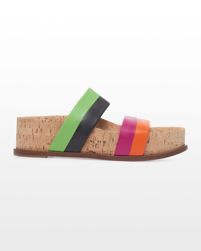 Shop Gabriela Hearst Striker Colorblock Leather Cork Slide Sandals In Orange/magenta