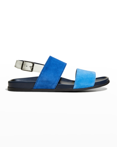 Shop Manolo Blahnik Men's Jesolo Suede-leather Sandals In Blue