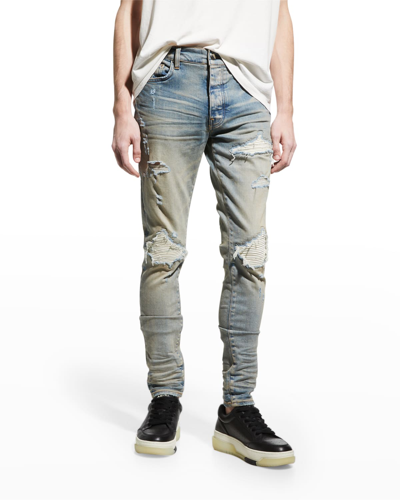 Shop Amiri Men's Mx1 Ultra Suede-patch Skinny Jeans In Clay Indigo