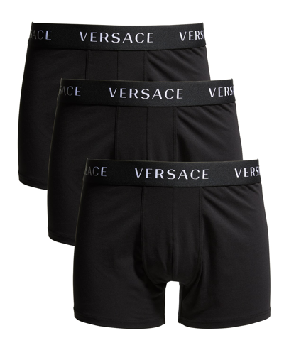 Shop Versace Men's 3-pack Solid Logo Boxer Briefs In Black