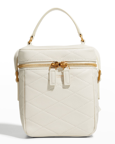 Shop Saint Laurent Vanity Quilted Box Top-handle Bag In Soft Crema