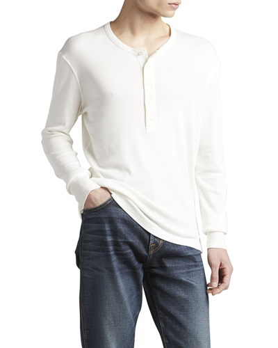 Shop Tom Ford Men's Henley Cotton Jersey T-shirt In Natural Solid