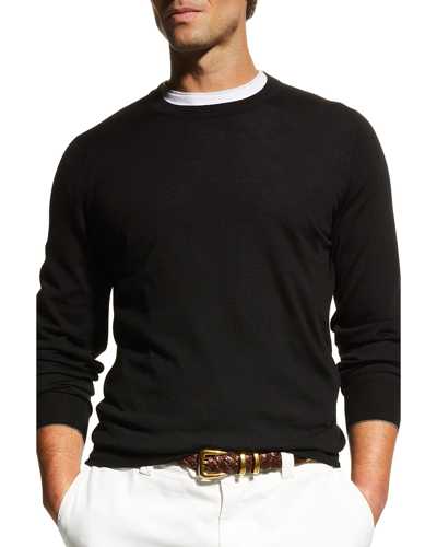 Shop Brunello Cucinelli Men's Wool-cashmere Crew Sweater In Black