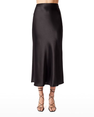 Shop Galvan Valetta Satin Midi Skirt In Black